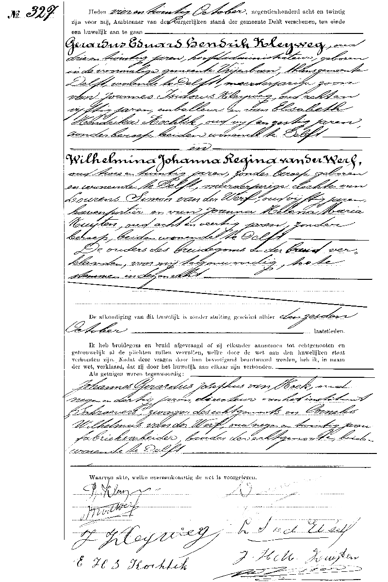 19281024 huw akte 327 Gerardus EH Kleyweg - Wilhelmina JR vd Werf